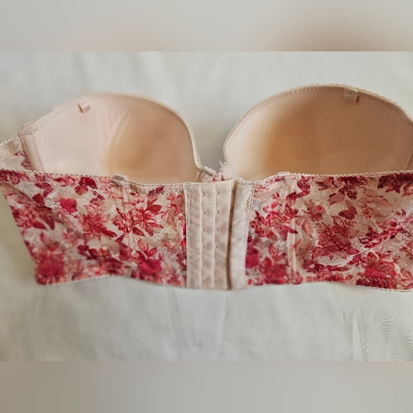 Jessica Simpson Womens Pink Floral Longline Strapless Padded Bra Size 38C - Picture 3 of 8